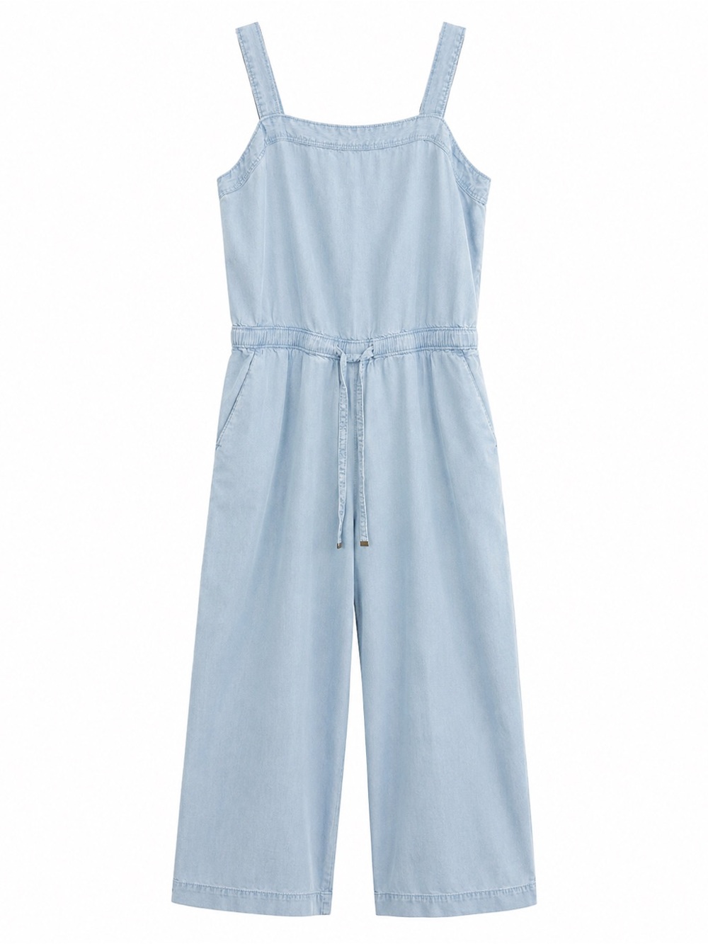 LOFT Chambray Drawstring Wide Leg Jumpsuit Light Blue Size Small Tall